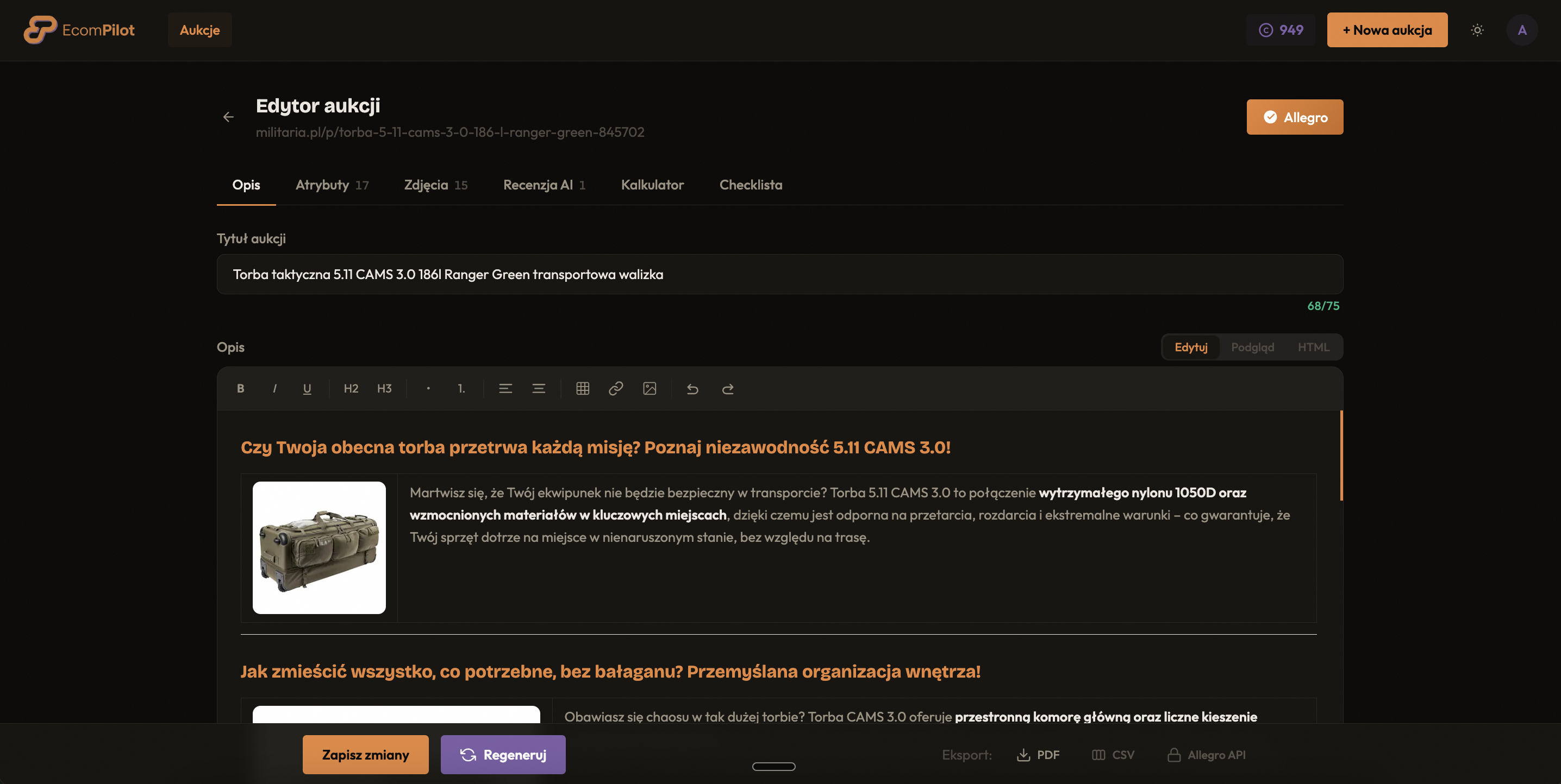EcomPilot — edytor opisów produktowych z AI